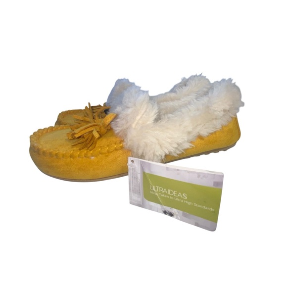 ULTRAIDEAS Women’s Moccasin Slippers Size 8 Yellow Faux Fur Lined Indoor/outdoor - Picture 2 of 16